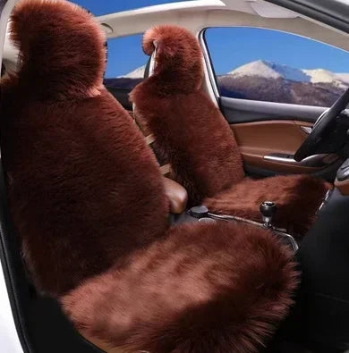 Warm Plush Car Seat Covers, Universal Long Wool and Leather Protective Mat for Front Car Seat, Car Accessories, Car Seat Protector