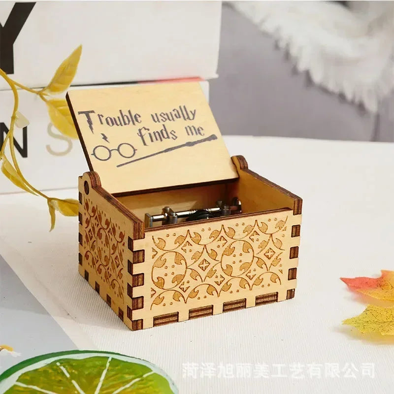 Harry Potter themed hand-crank music box, antique carved wooden hand-crank music box figurine, happy Halloween birthday gift