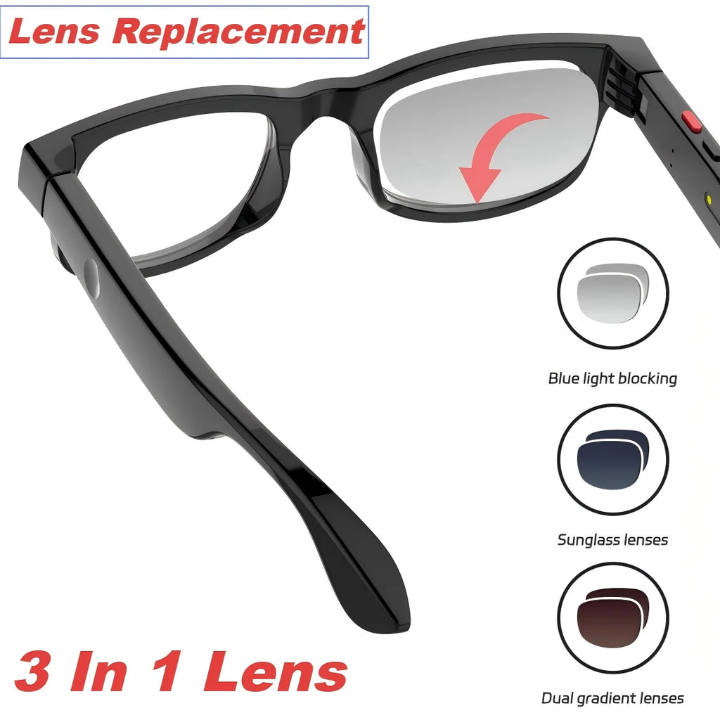 Gafas de sol con cámara inteligente AI de 500W, lentes 3 en 1, traducción ChatGPT, Control por voz, WiFi, Bluetooth, HD1080P, gafas inteligentes de disparo