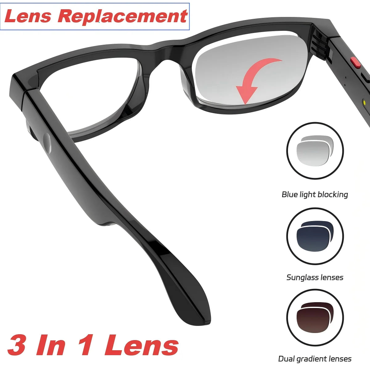 500W AI Smart Camera Sunglasses, 3-in-1 Lens, ChatGPT Translation, Voice Control, WiFi, Bluetooth, HD1080P, Smart Shooting Glasses