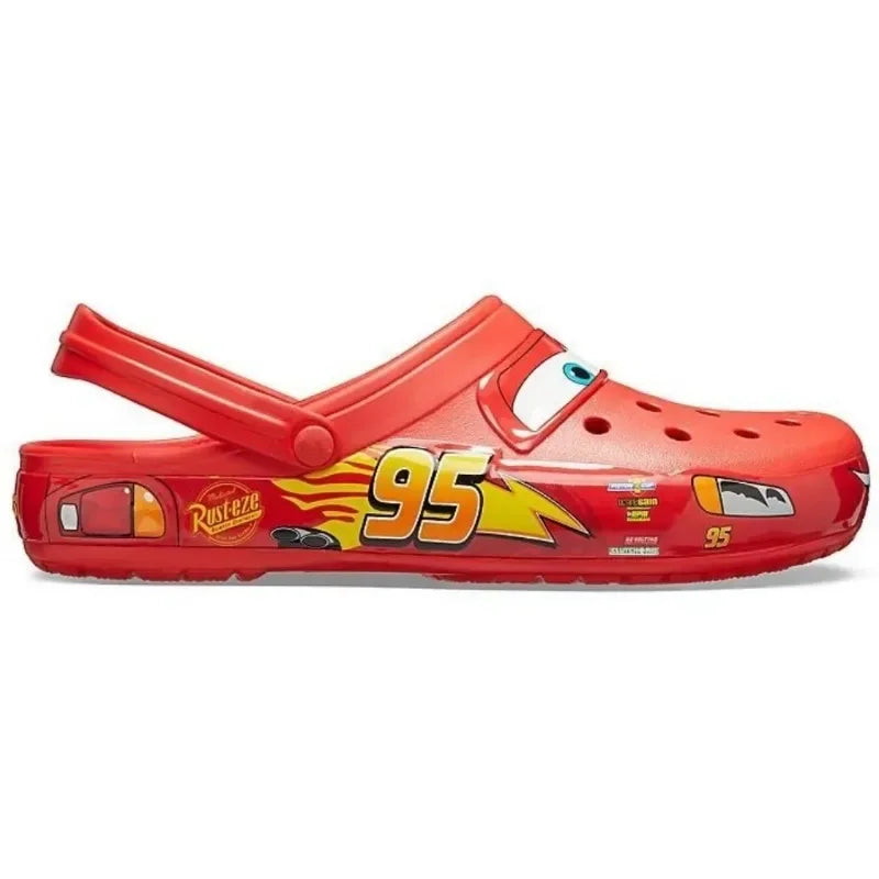 Disney Lightning McQueen Pixar Cartoon Solid Waterproof Sneakers, Outdoor Beach Shoes, Casual Ankle Wrap Sandals, EVA Shoes