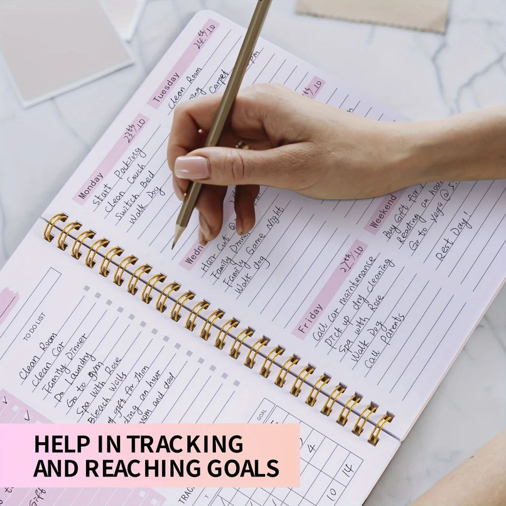 Clearance_2026 Spiral-bound weekly planner with tree pattern, notebook and timetable organizer, stationery for office, school and study