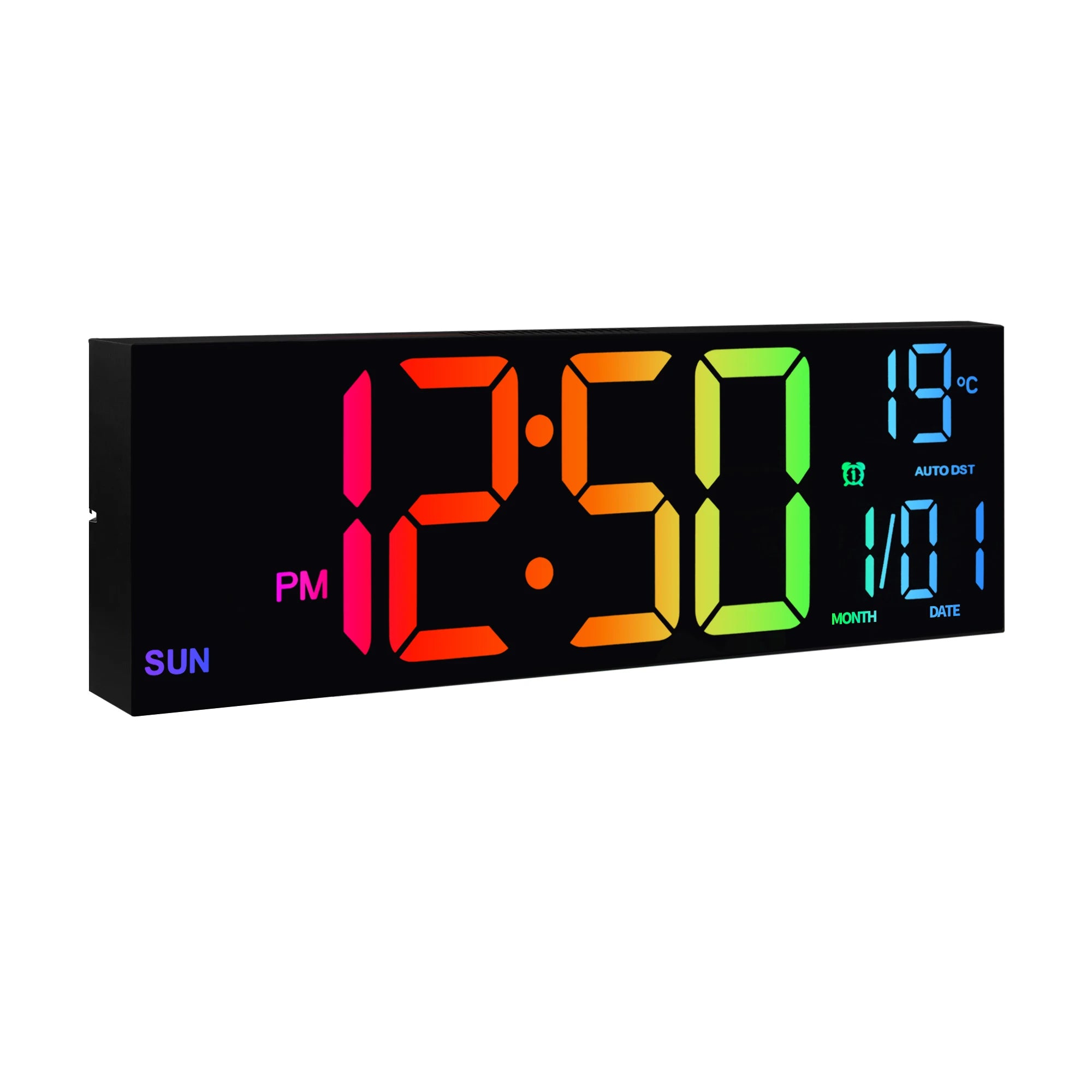 Large 16" Digital Wall Clock, Large LED Display with Remote Control, 8 RGB Colors, Alarm, DST, Temperature for Living Room, Kitchen