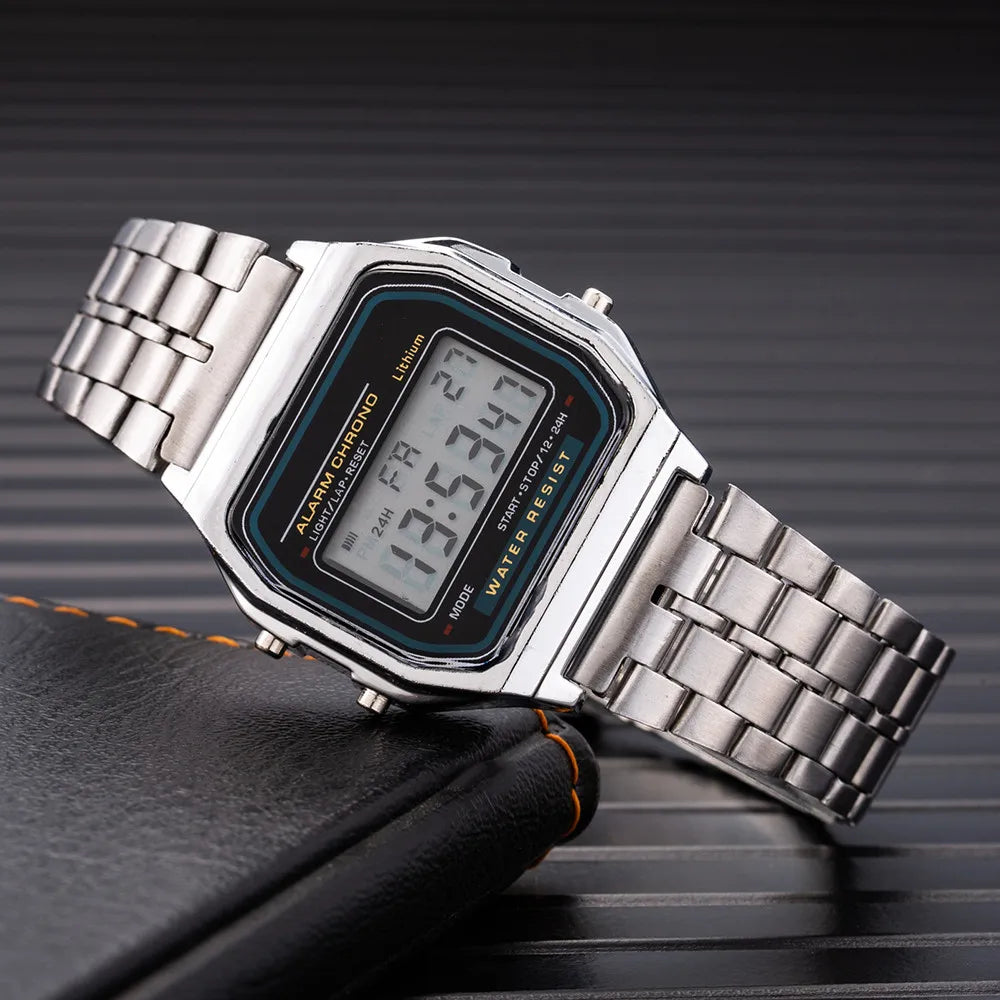 Elegant Digital Watch for Women, Gold and Silver Stainless Steel Electronic Wristwatches for Women, Zegarek Damski Men's Watch