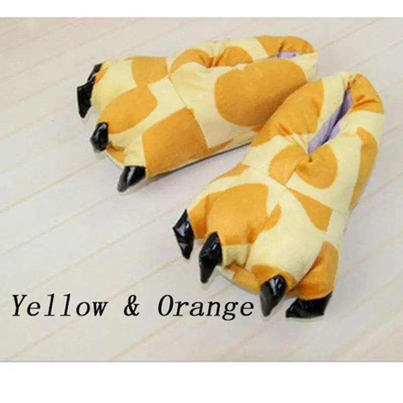 Soft and warm indoor slippers for men and women, paw print shoes, funny animal, Christmas monster, dinosaur claw, random plush lining for home, winter