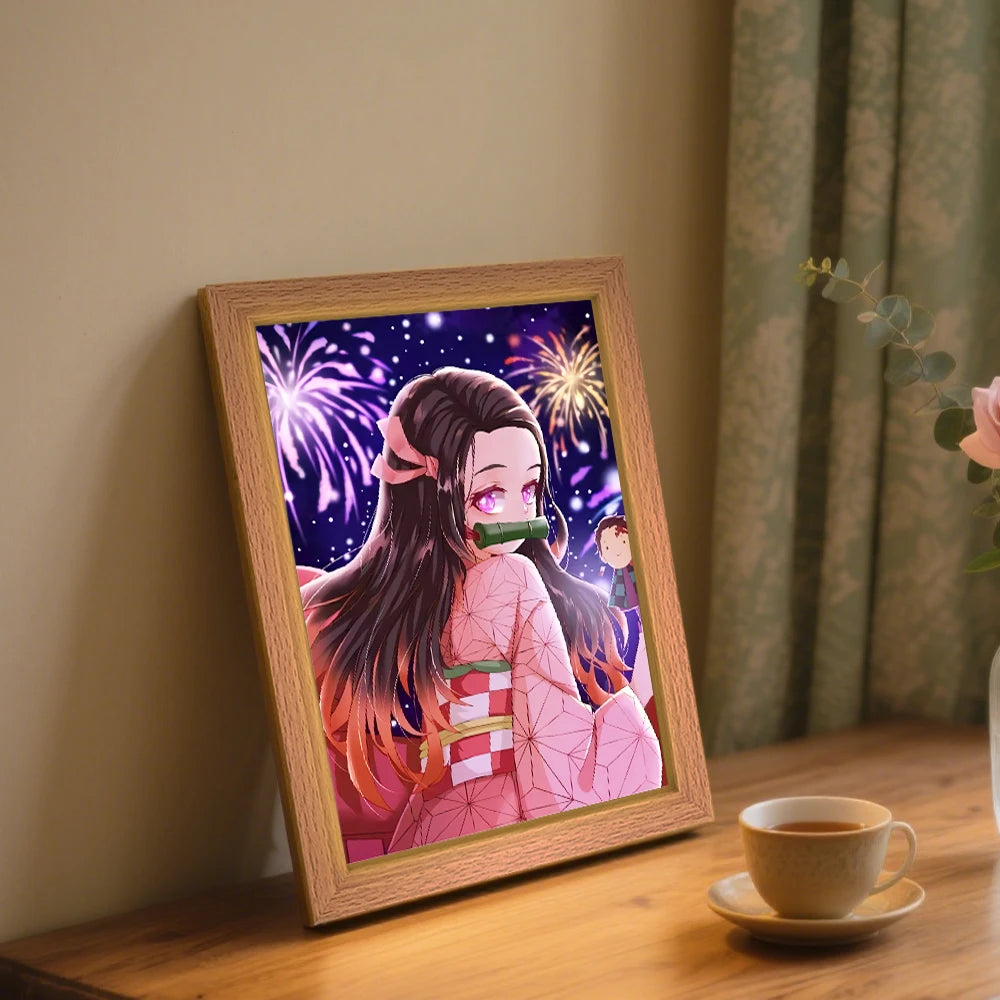 Figuras de acción de Demon Slayer, pintura ligera, marco de fotos, Tanjirou Nezuko, figura de luz nocturna Led, regalos Kimetsu No Yaiba - CR mark