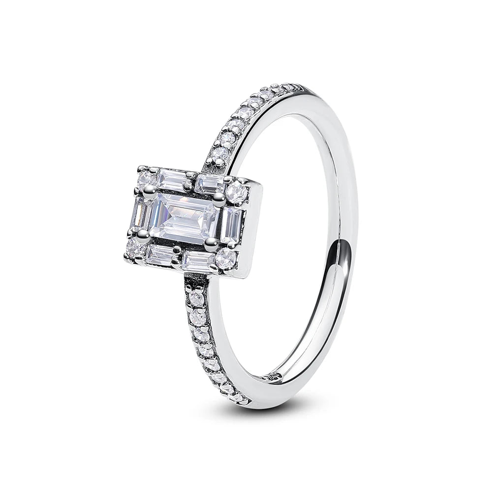 Anillo de Plata de Ley 925 Original para mujer, sortija apilable de cristal con pavé de corazón de amor, joyería de compromiso de boda, regalo de cumpleaños