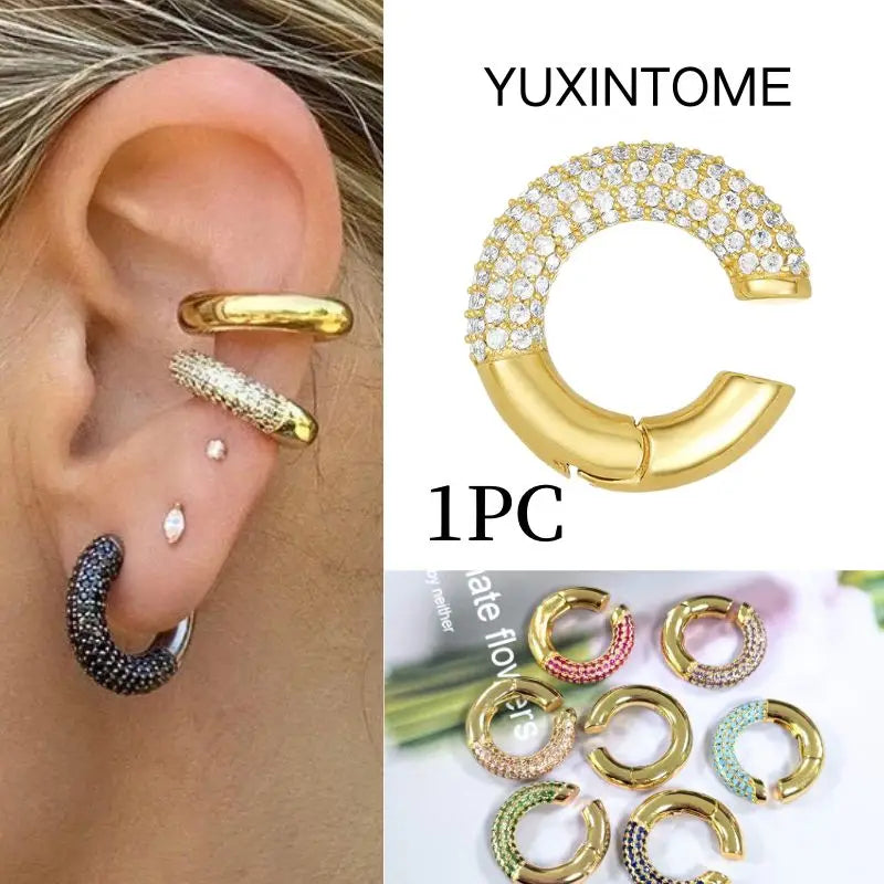 Pendientes chapados en oro de 24K para mujer, aretes con Clip de piedra de circón de cristal, joyería de lujo en forma de C, bisutería, 1 ud. - CR mark