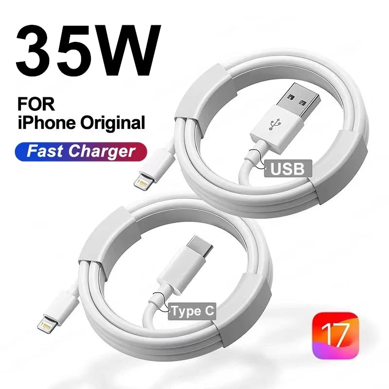 Cable USB de carga rápida Original PD de 35W para iPhone 14 8 7 Plus 13 12 11 Pro XS Max XR X USB C Cable de cargador rápido 1m 1,5m 2m 3m - CR mark