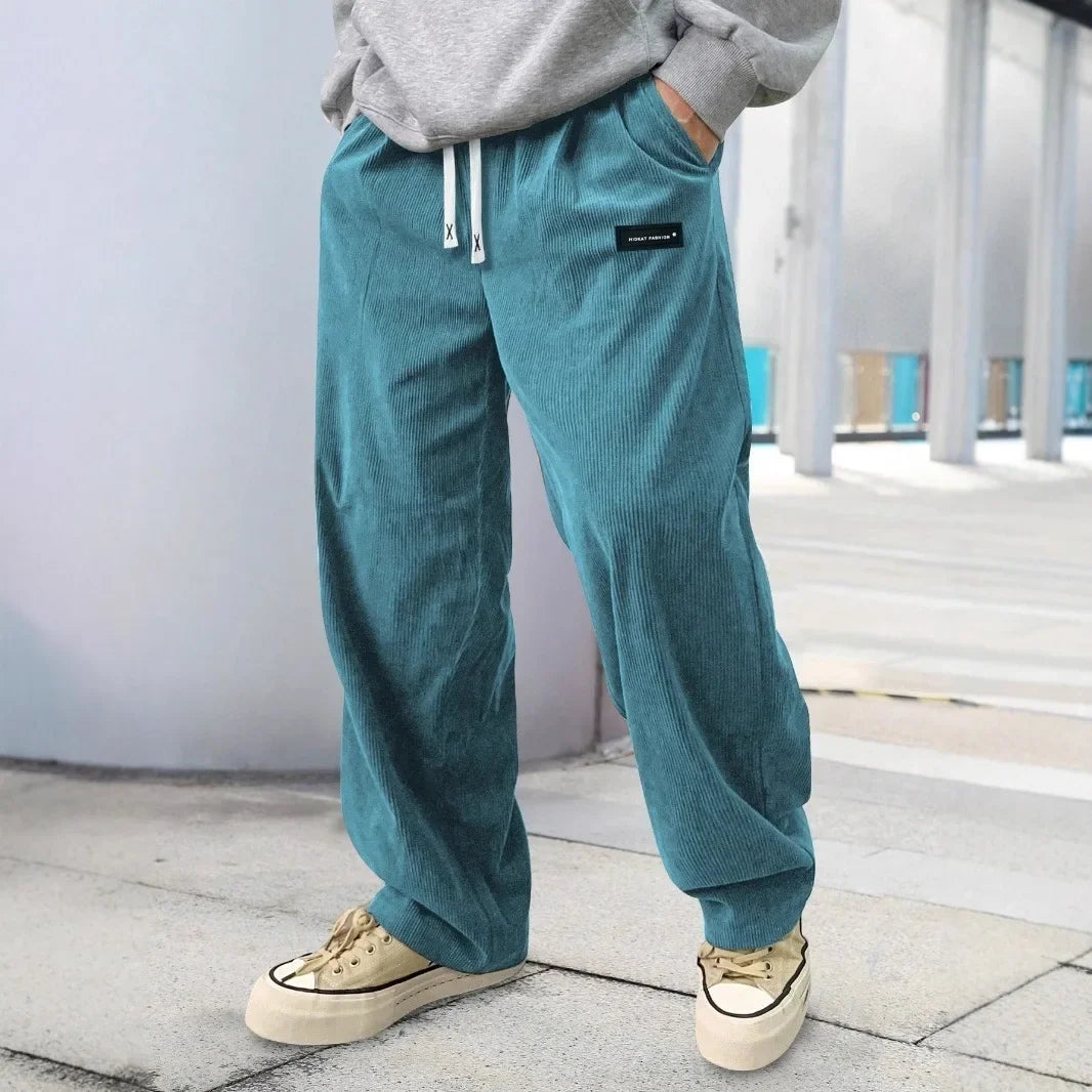Men's Corduroy Straight Leg Trousers, Casual Loose and Versatile Draped Sport Pants, European Cross-Border Fashionable OZON