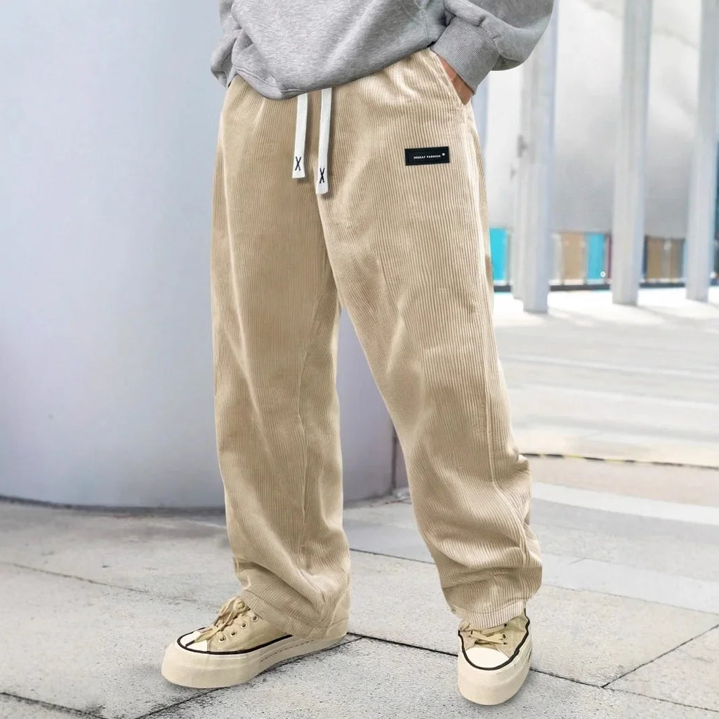 Pantalones de pierna recta de pana para hombre, pantalones casuales sueltos y versátiles deportivos drapeados, talla europea transfronteriza OZON a la moda