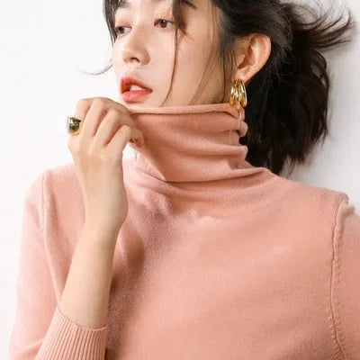 Women's Autumn Winter Warm Turtleneck Sweater Bottoming Shirts Korean Fashion Long Sleeve Slim Fit Casual Knitwear