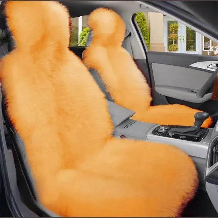 Warm Plush Car Seat Covers, Universal Long Wool and Leather Protective Mat for Front Car Seat, Car Accessories, Car Seat Protector