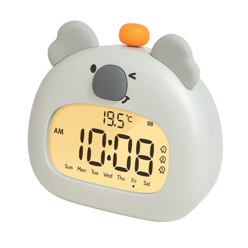 Reloj LED junto a la cama, despertador para niños, entrenador de sueño para niños, pantalla de temperatura con Control recargable, capibara Digital bonito