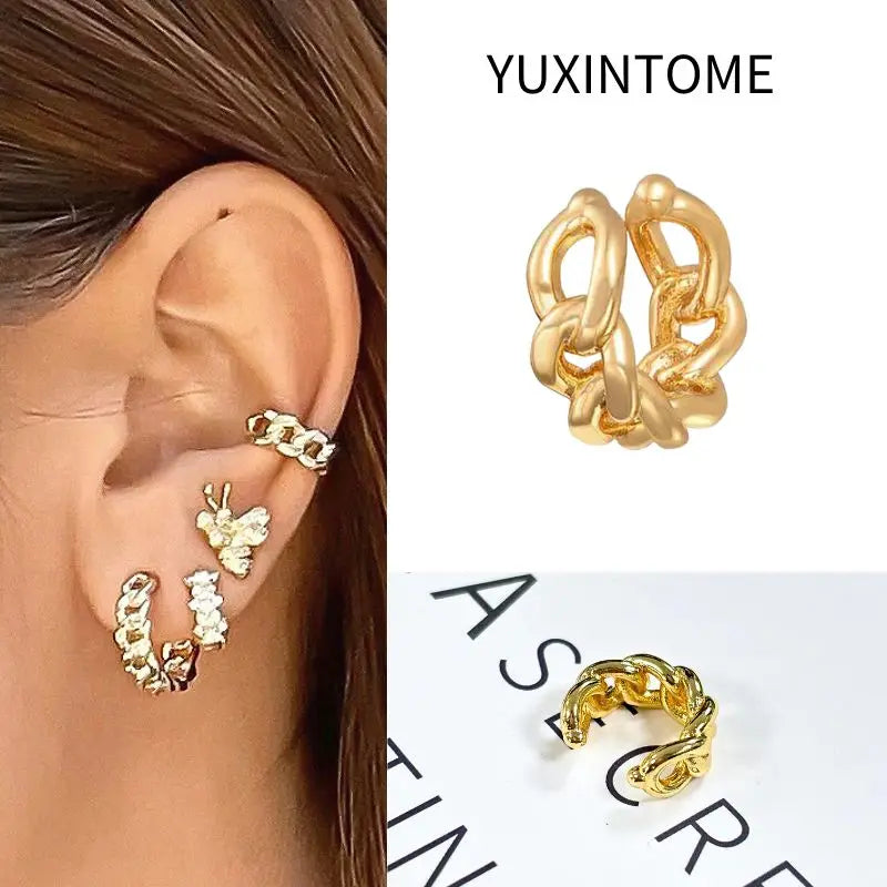 Pendientes chapados en oro de 24K para mujer, aretes con Clip de piedra de circón de cristal, joyería de lujo en forma de C, bisutería, 1 ud. - CR mark