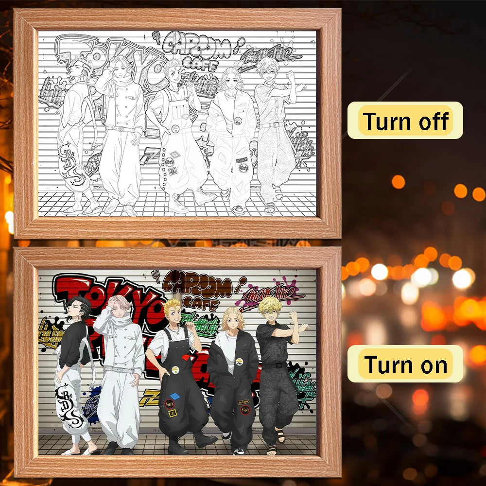 Figuras de acción de Demon Slayer, pintura ligera, marco de fotos, Tanjirou Nezuko, figura de luz nocturna Led, regalos Kimetsu No Yaiba - CR mark