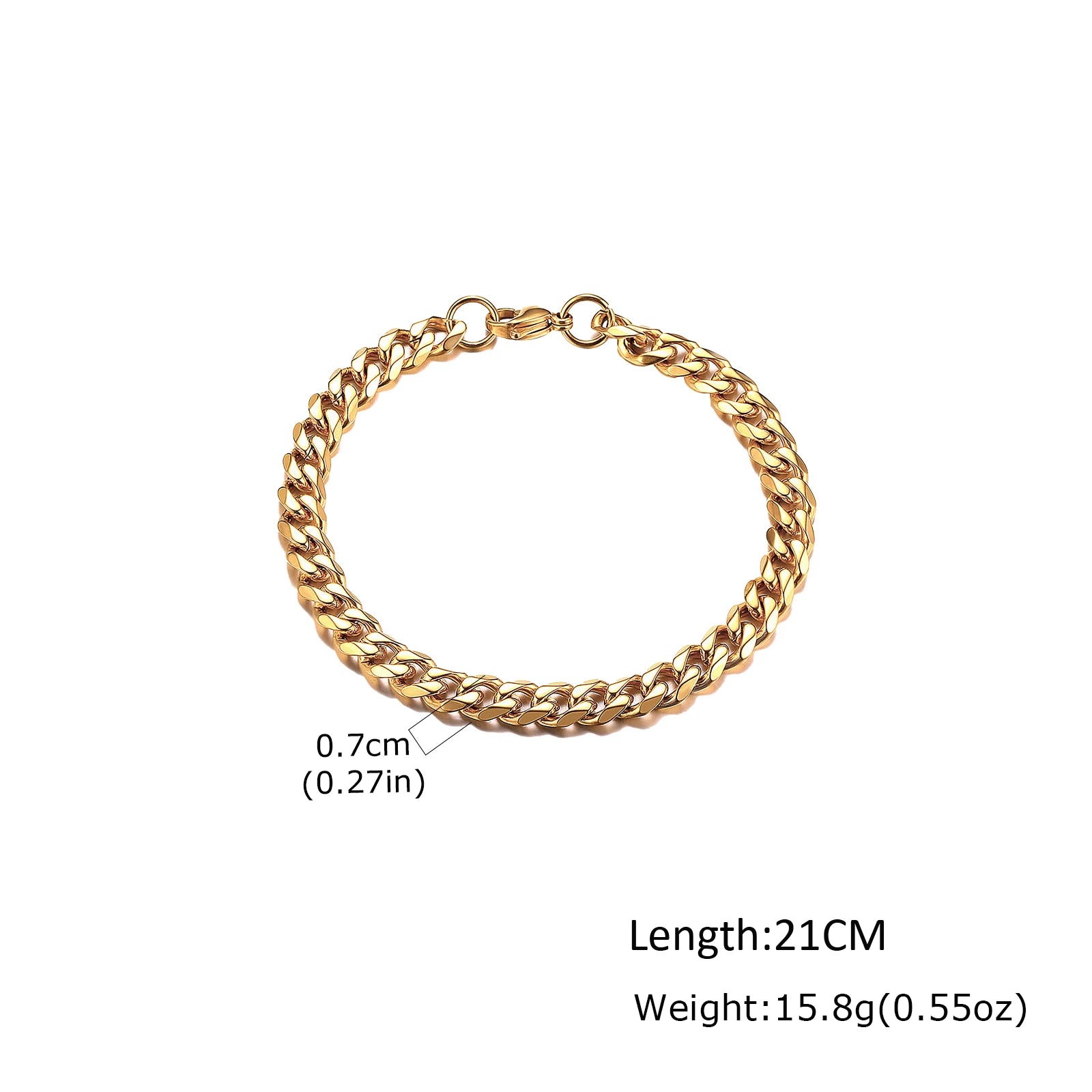 Gold Color Chain Bracelet for Men and Boys, Stainless Steel Chain Bangle, Jewelry Gift for Husband, Father, Son