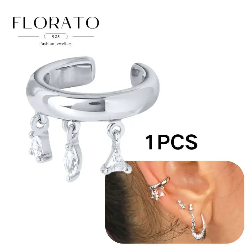 Chapado en oro de 24 quilates/925 plata cristal circón sin oreja Piercing Clips para las orejas minimalista CZ Clips para las orejas joyería de moda Popular para mujeres - CR mark