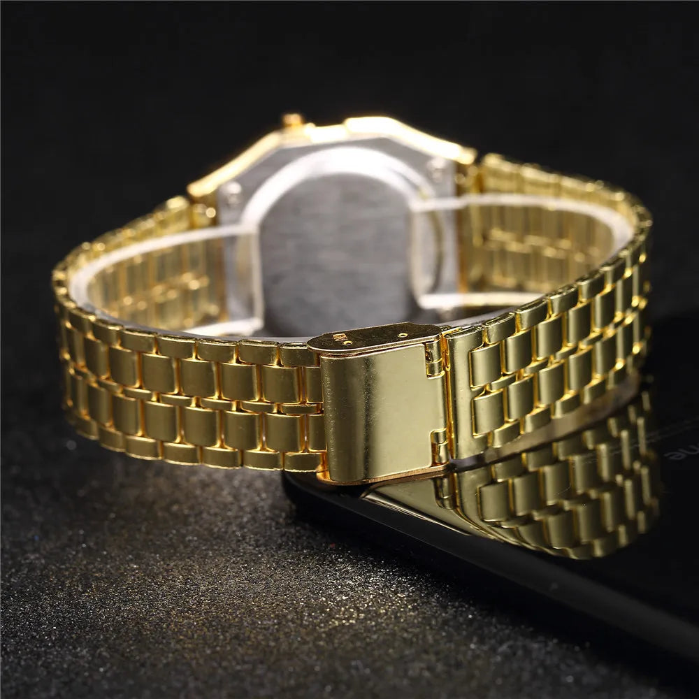 Elegant Digital Watch for Women, Gold and Silver Stainless Steel Electronic Wristwatches for Women, Zegarek Damski Men's Watch