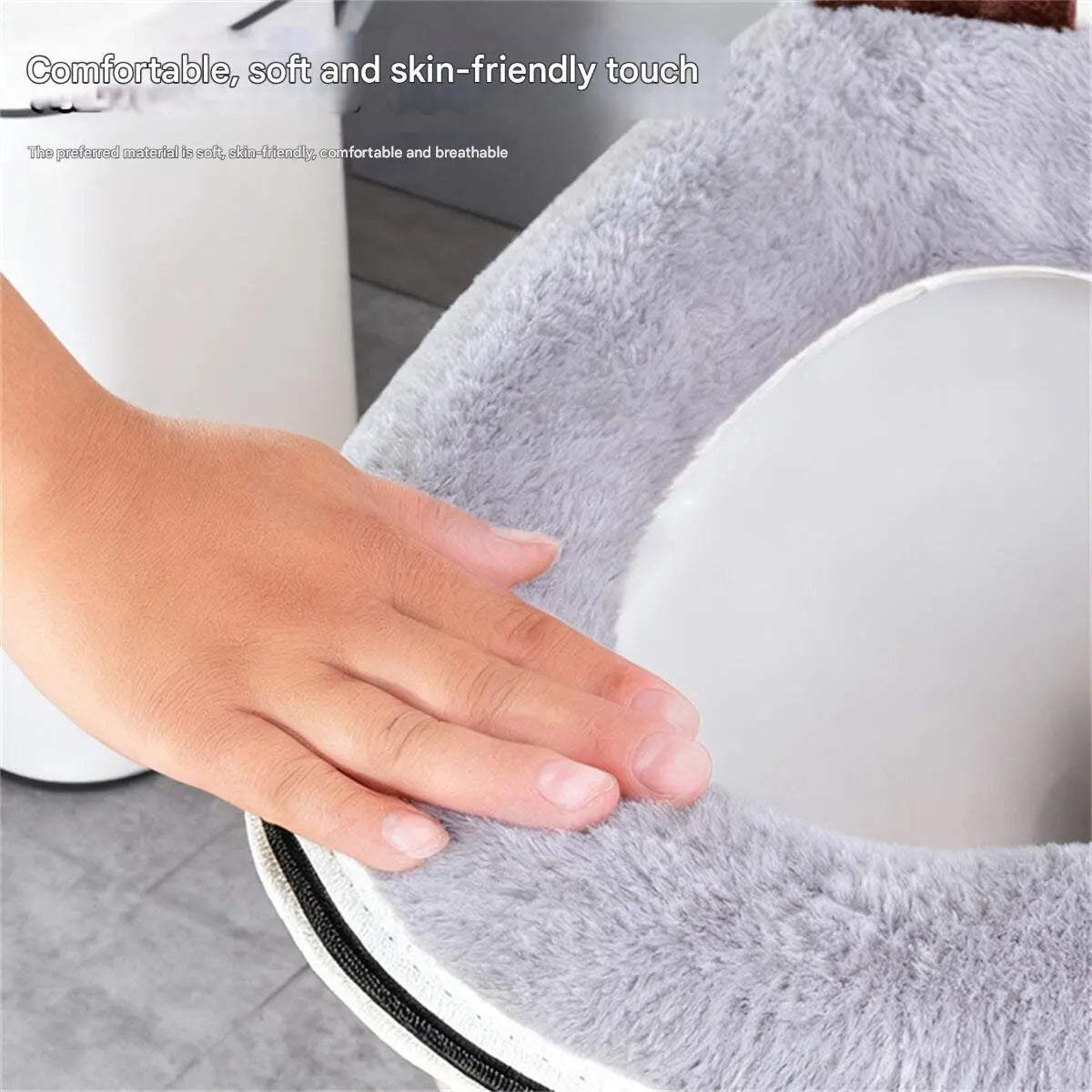 New cartoon toilet seat cover for home, plus velvet toilet seat cover, cartoon toilet mat with thick zipper to protect pregnant women
