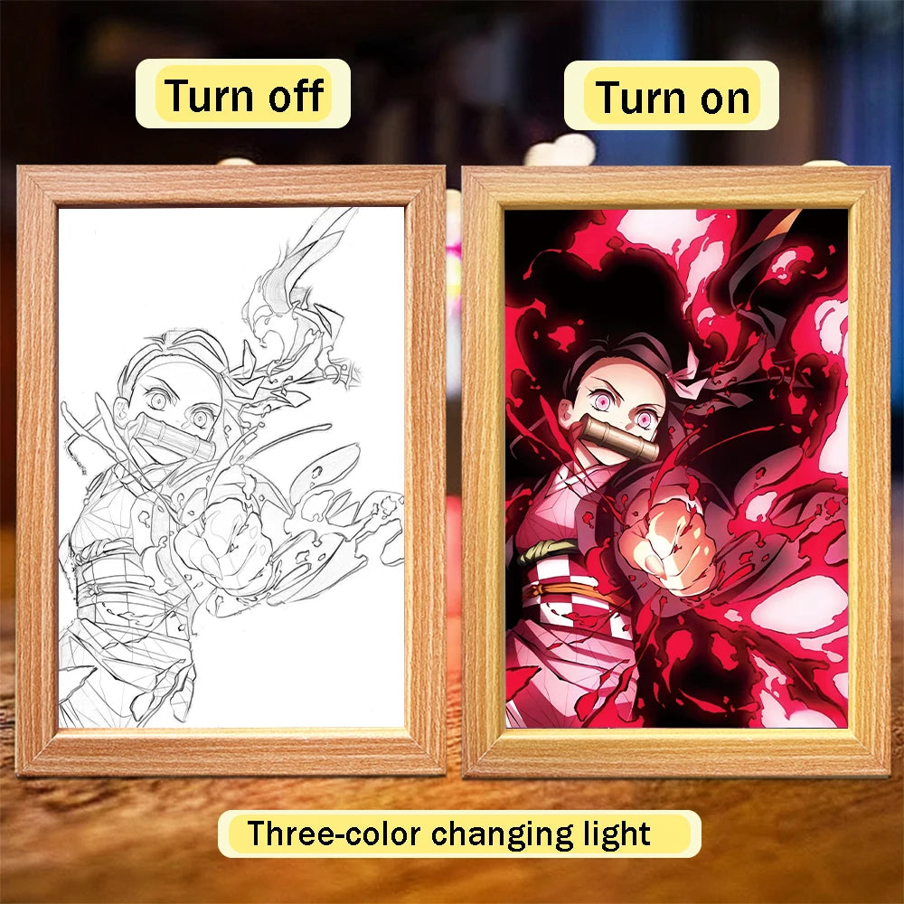 Figuras de acción de Demon Slayer, pintura ligera, marco de fotos, Tanjirou Nezuko, figura de luz nocturna Led, regalos Kimetsu No Yaiba - CR mark