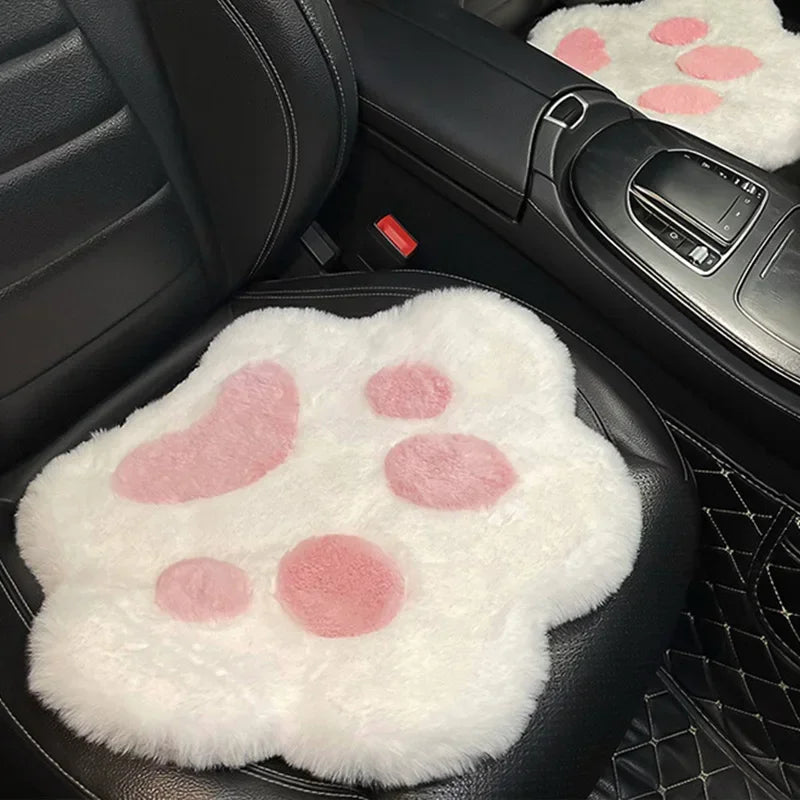 Universal Car Seat Cushion in the Shape of a Cat Paw, Warm Plush Car Cushion Padded Heated for All Seasons