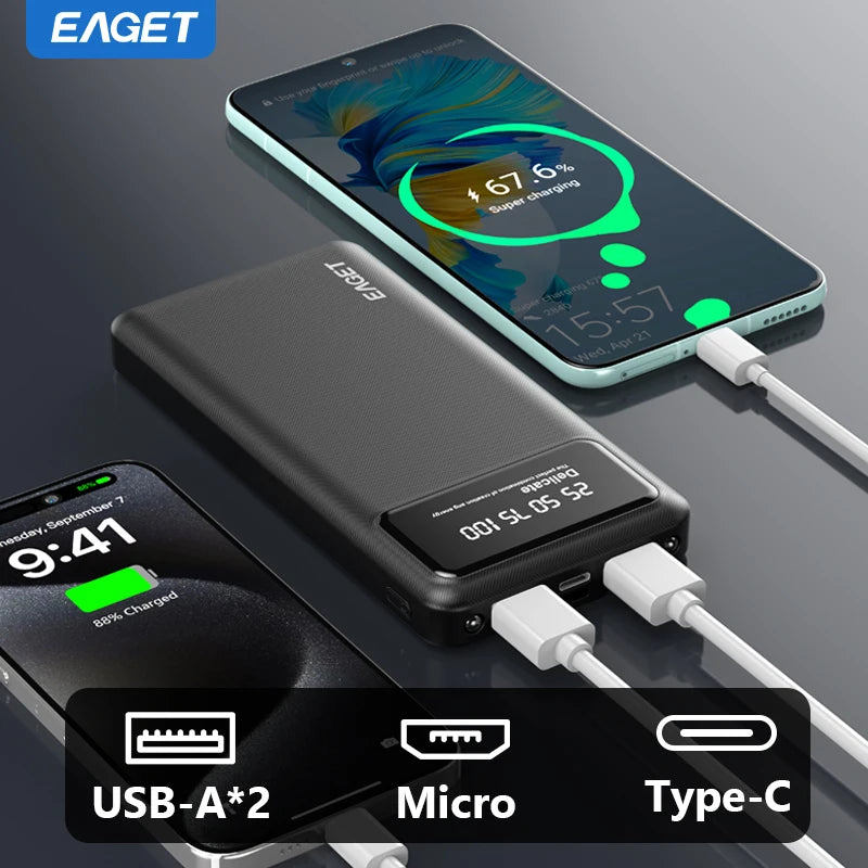 Eaget 10000mAh Power Bank 12W Fast Charging Portable Battery Charger for iPhone 16 Pro 15 14 13 Xiaomi Switch Samsung