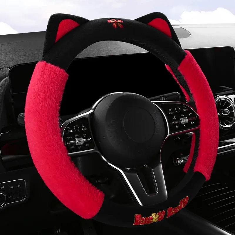 Winter Warm Wool Cat Steering Wheel Cover: Women's, Cute, Non-Slip for Cars