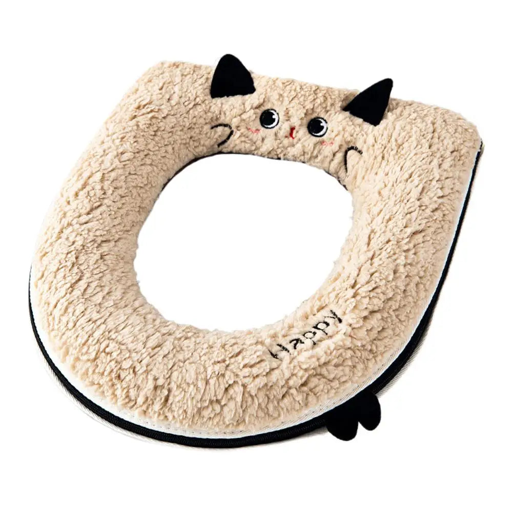 Funda de Terciopelo Grueso para Asiento de Inodoro, Universal, con Diseño de Gato de Dibujos Animados, Impermeable, con Cremallera, Extraíble, Cálida y Gruesa