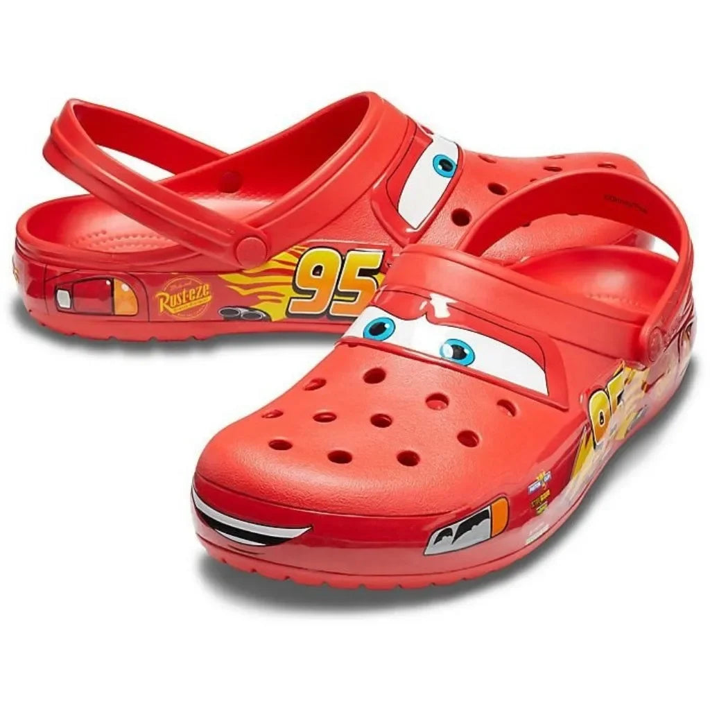 Disney Lightning McQueen Pixar Cartoon Solid Waterproof Sneakers, Outdoor Beach Shoes, Casual Ankle Wrap Sandals, EVA Shoes