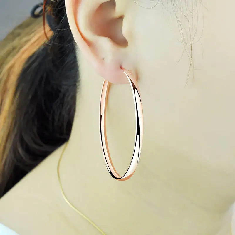 Senlissi-nuevos pendientes de aro chapados en oro de 18 quilates para mujer, Plata de Ley 925, pendiente de moda de 3,0mm, Cubьги Kotyьца 3/4/5/6/7CM - CR mark