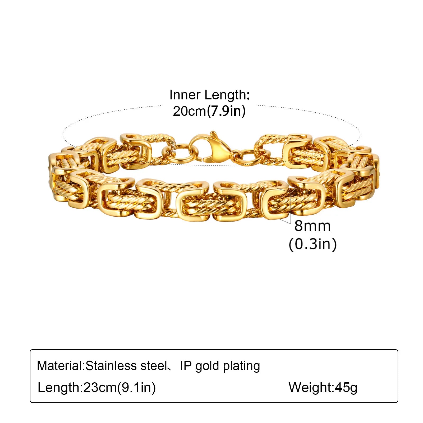 Gold Color Chain Bracelet for Men and Boys, Stainless Steel Chain Bangle, Jewelry Gift for Husband, Father, Son