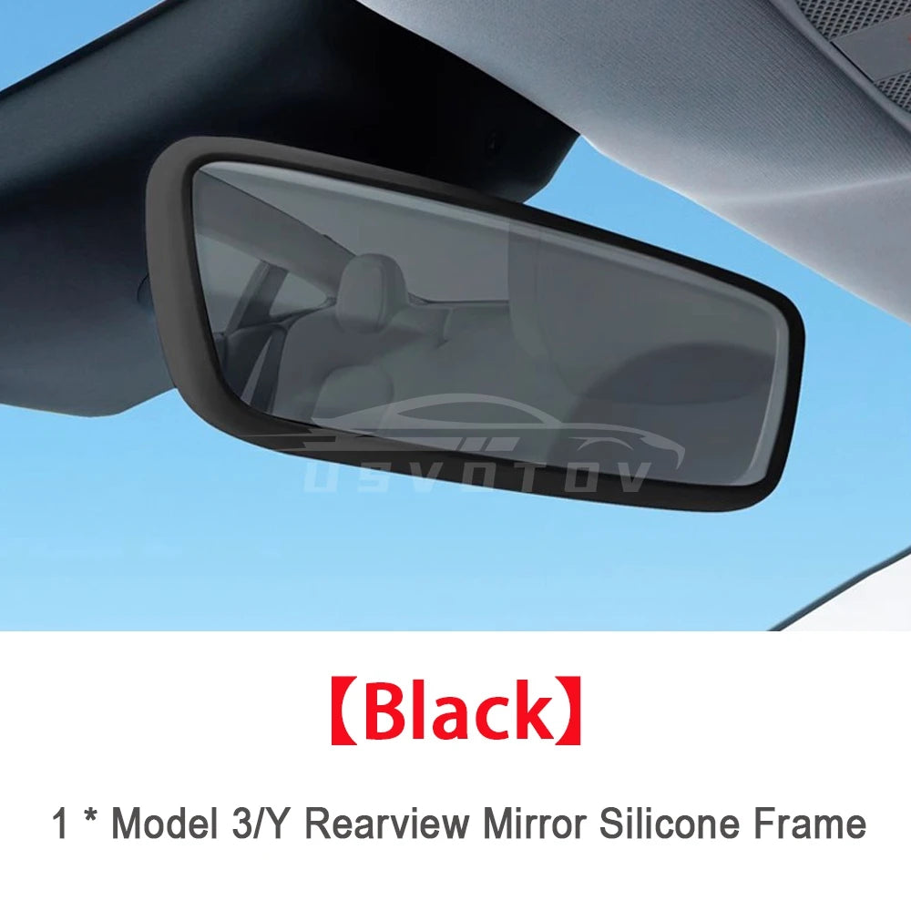 Rearview Mirror Protective Frame for Tesla Model 3 YSX 2019-2026, Juniper Center Console Accessories, Silicone Mirror Cover Trim