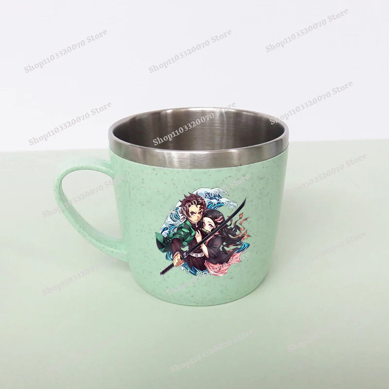 Taza de agua antiescaldado de doble capa Demon Slayer Kimetsu No Yaiba, taza de leche de acero inoxidable 304 de Anime, regalo de cristal de agua anticaída - CR mark
