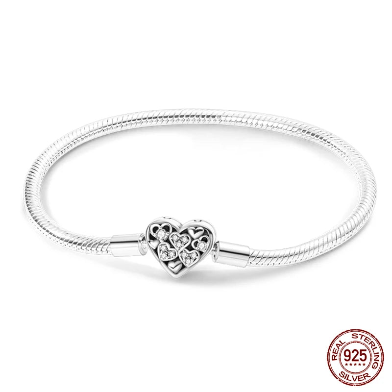 Original 925 Sterling Silver Bracelet, 17-20CM, Star, Moon, Sun, Four Leaf Clover, Green Zircon Bracelets, DIY Charms, Birthday Jewelry Gifts