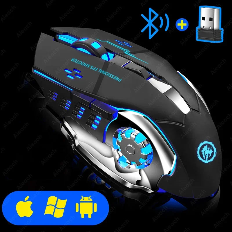Wireless Gaming Mouse Bluetooth 2.4g USB Rechargeable Ergonomic Mechanical Backlit Design for Laptop PC Gamer