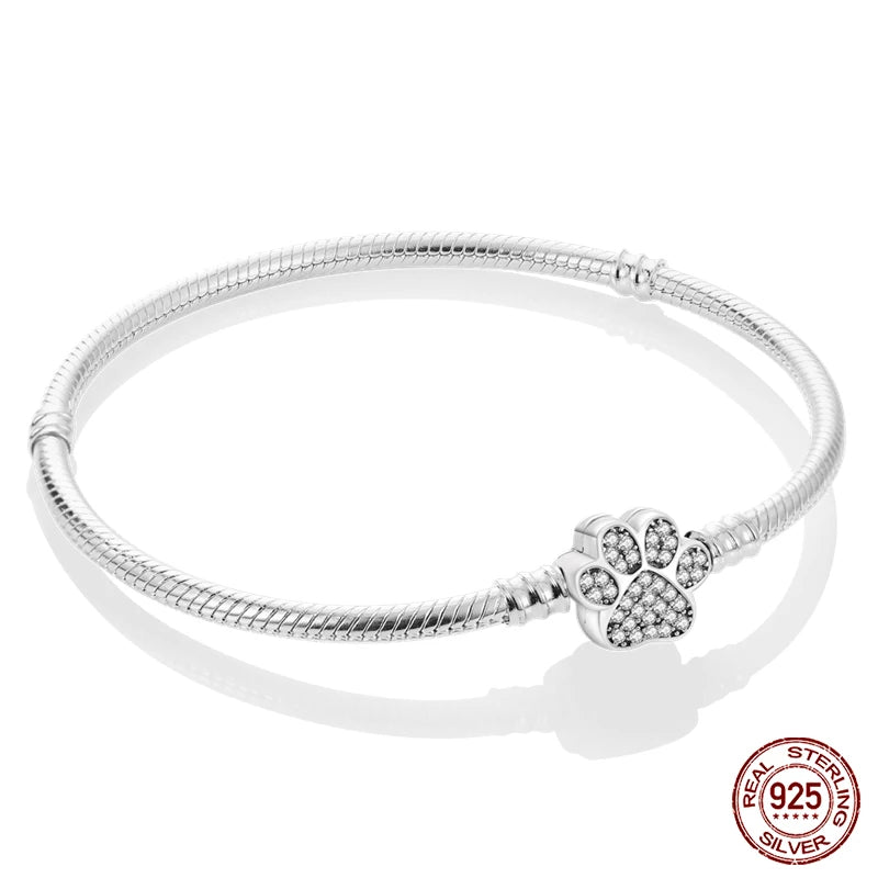 Original 925 Sterling Silver Bracelet, 17-20CM, Star, Moon, Sun, Four Leaf Clover, Green Zircon Bracelets, DIY Charms, Birthday Jewelry Gifts