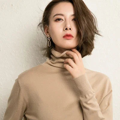 Women's Autumn Winter Warm Turtleneck Sweater Bottoming Shirts Korean Fashion Long Sleeve Slim Fit Casual Knitwear