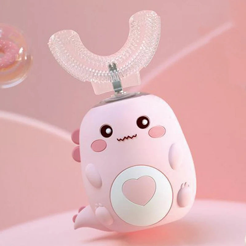 Cepillo de dientes eléctrico en forma de U para niños, cepillo de dientes sónico recargable automático de 360 grados con dibujos animados inteligentes para niños