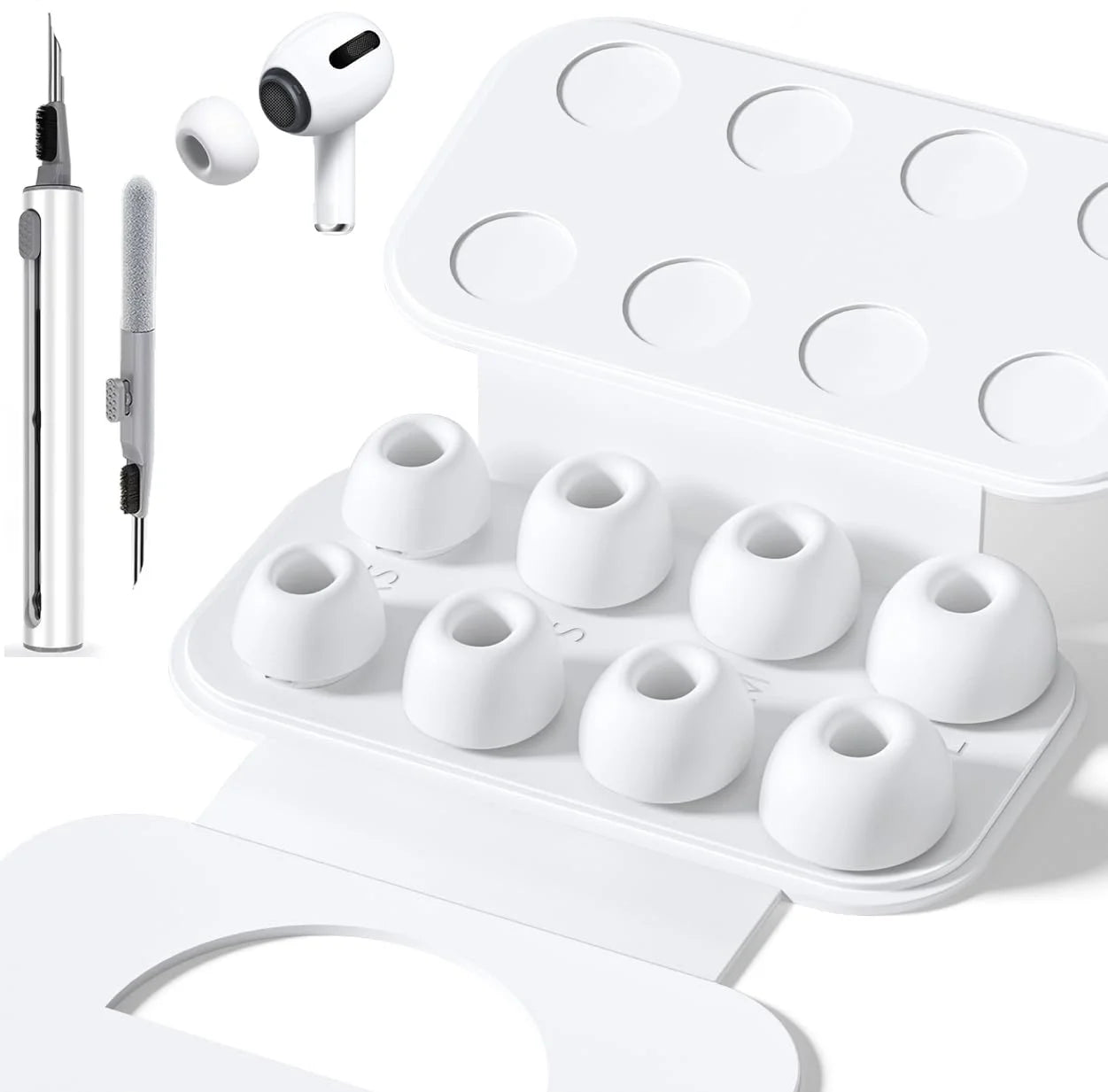 KUTOU 4 Pairs of Liquid Silicone Ear Tips for AirPods Pro 1 &amp; 2 Noise Reduction Earplugs in Box with Cleaning Pen