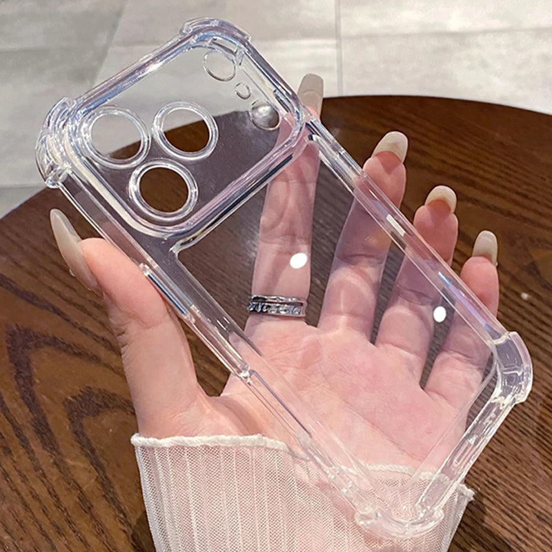 Luxury Shockproof Clear Phone Case for iPhone 17 16 15 14 13 12 11 Pro X XR XS Max Plus Air Soft Clear Bumper Case