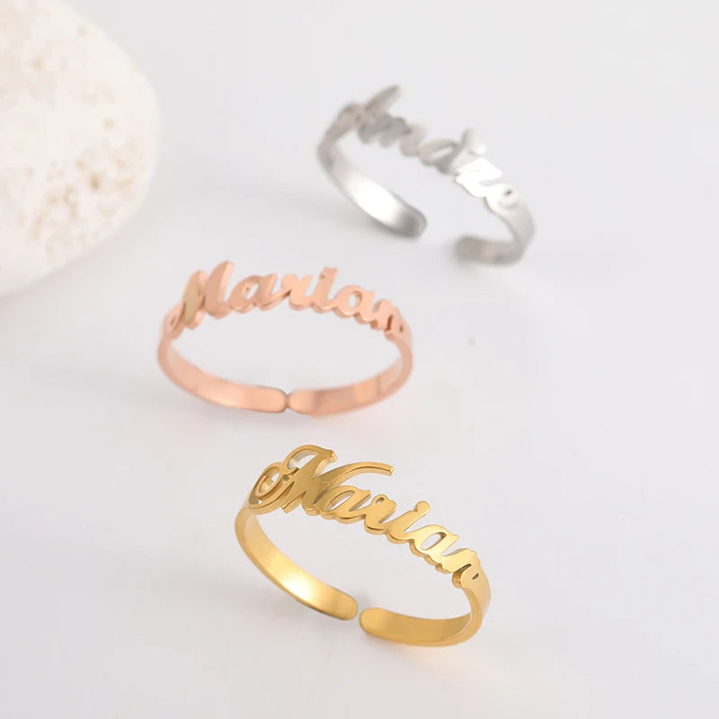 Anillo Personalizado con Doble Nombre para Mujer y Hombre, Regalo Familiar para Parejas, Color Dorado, Acero Inoxidable, Joyería Metálica