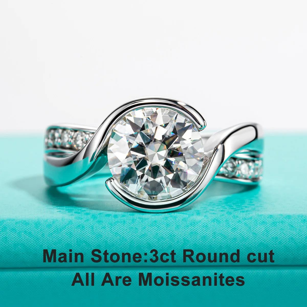 AnuJewel-Anillos de Compromiso de moissanita de Color 3ct D para mujer, chapado en oro de 18K con Cer, anillo de banda de boda, regalos, joyería al por mayor