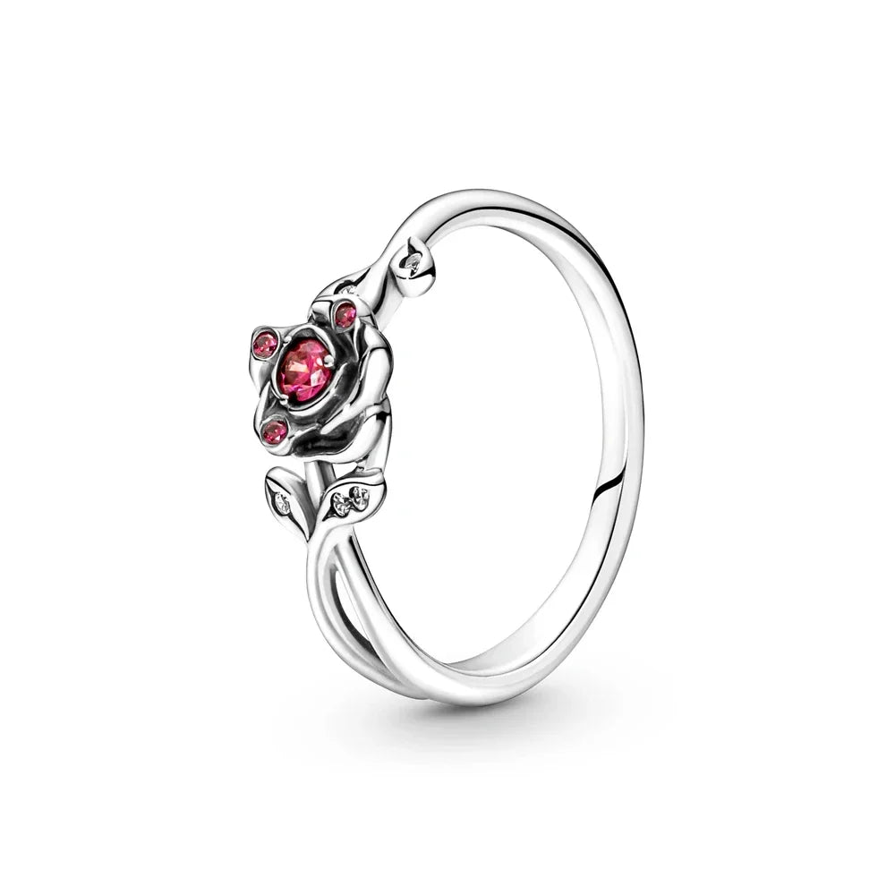 Anillo de corona de princesa brillante clásico de Disney, anillo en forma de corazón con lazo rojo, adecuado para fiesta de boda, joyería Original femenina, regalo DIY