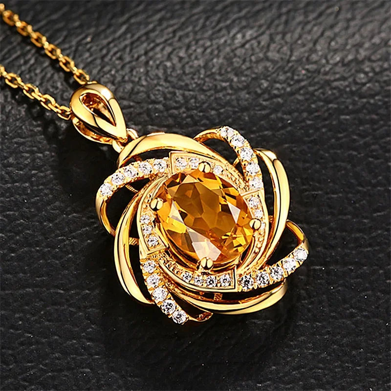 Colgante de topacio de 2 quilates de oro auténtico de 18 quilates para mujer, collar de oro de 18 quilates con piedras preciosas amarillas de lujo, colgante de joyería de cristal, accesorios para mujer - CR mark