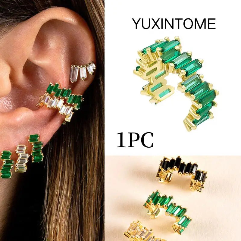 Pendientes chapados en oro de 24K para mujer, aretes con Clip de piedra de circón de cristal, joyería de lujo en forma de C, bisutería, 1 ud. - CR mark