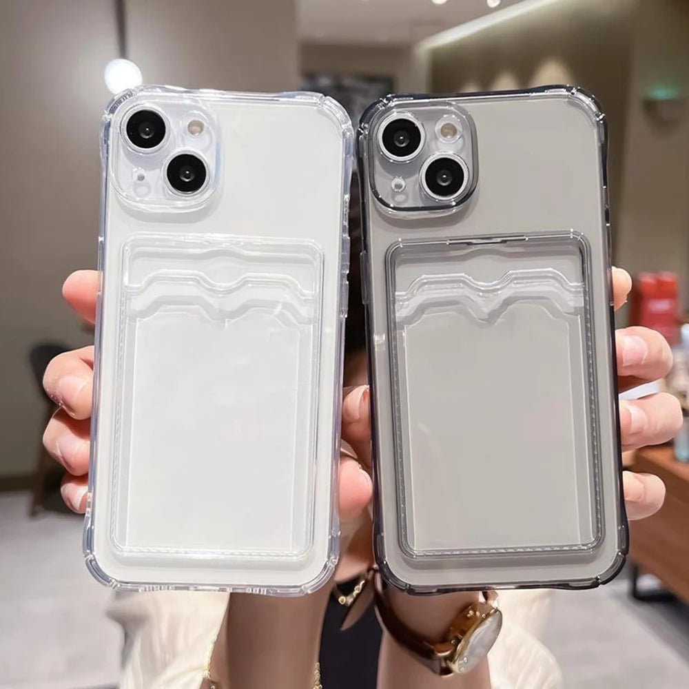 Funda de teléfono con soporte para tarjetas transparente para iPhone 17 Pro Max 11 12 13 14 15 16 Pro Max Air 7 8 Plus XR XS SE 2020 SE 2022 - CR mark