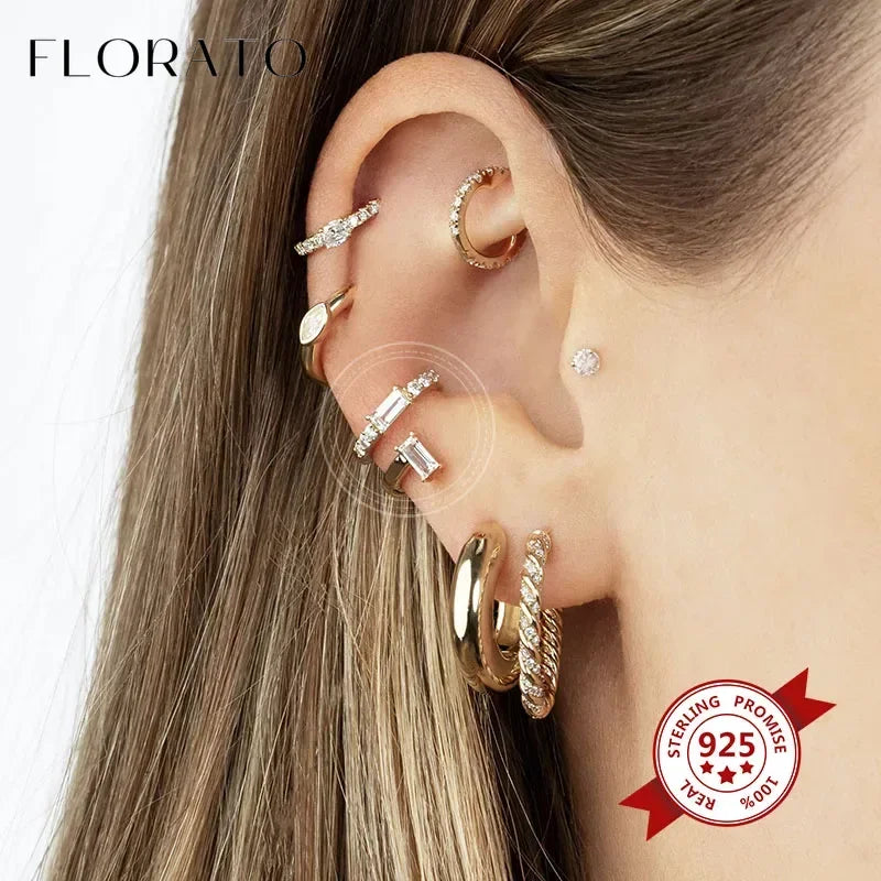 Chapado en oro de 24 quilates/925 plata cristal circón sin oreja Piercing Clips para las orejas minimalista CZ Clips para las orejas joyería de moda Popular para mujeres - CR mark