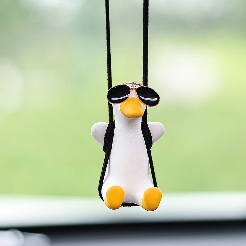 Cute Anime Car Accessory Plaster Swinging Duck Pendant Car Rearview Mirror Ornaments Birthday Gift Couple Accessories