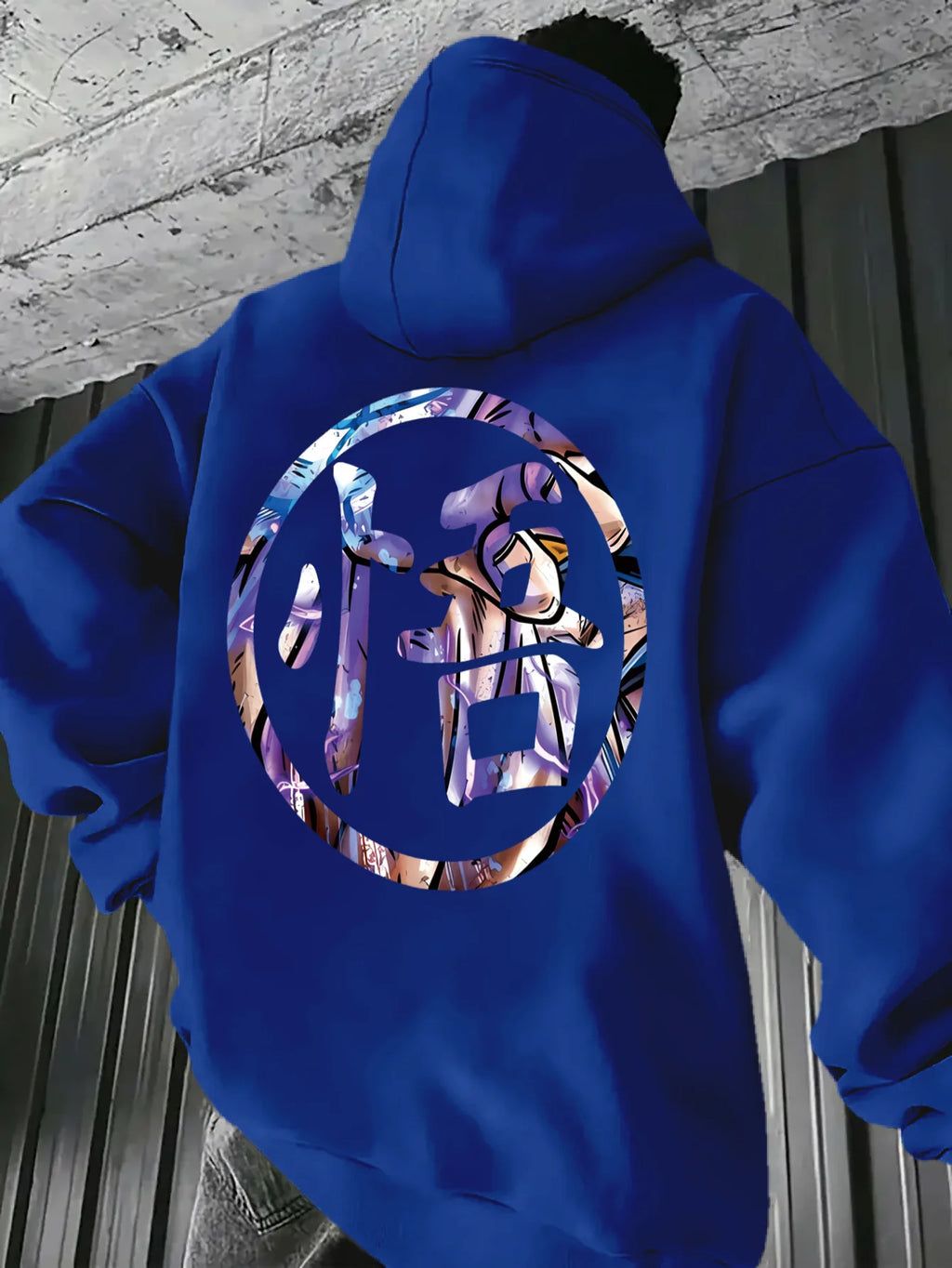 Men's Light Blue Japanese Anime Manga Graphic Hoodie - Casual Dragon and Ninja Print Pullover, All-Season Comfort